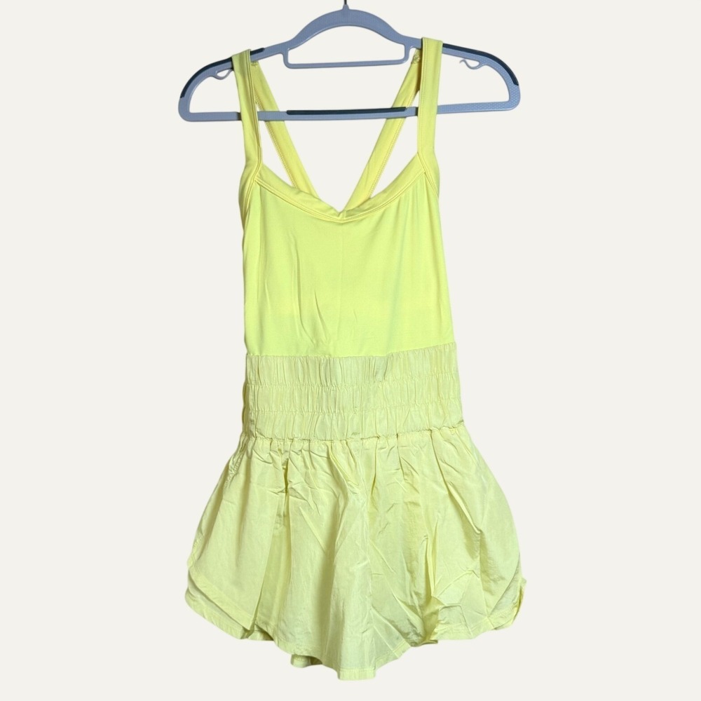 Free People Movement Hot Shot Dress Women S Yellow Excellent Smocked Mini Active